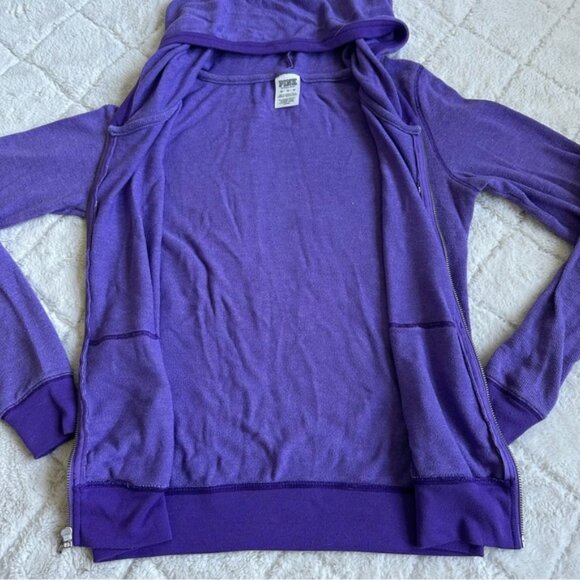 Victoria's Secret PINK | Purple Script Full Zip Logo Hoodie | Size Extra Small - Picture 7 of 11